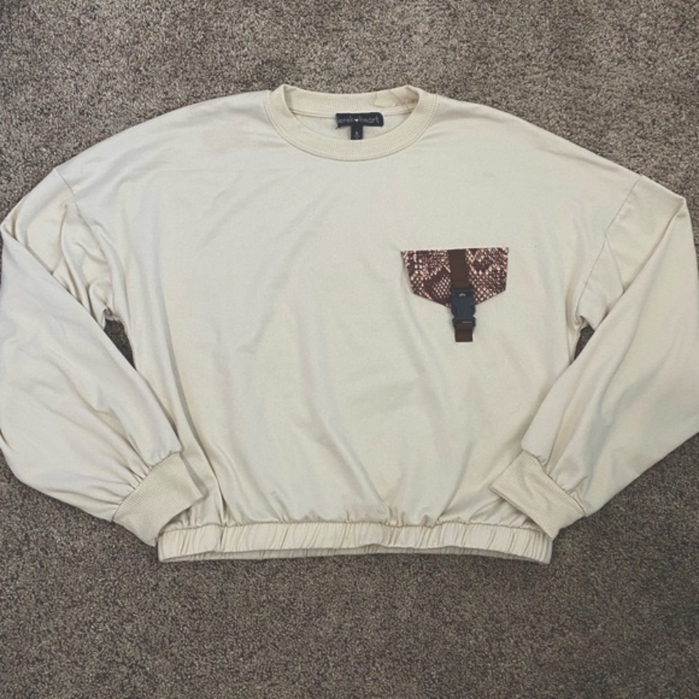 Cream Buckle Crewneck Sweater
